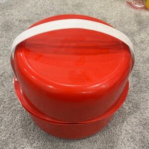 Vintage 1960s Red Plastic Picnic Basket Set: Mid-Century Modern